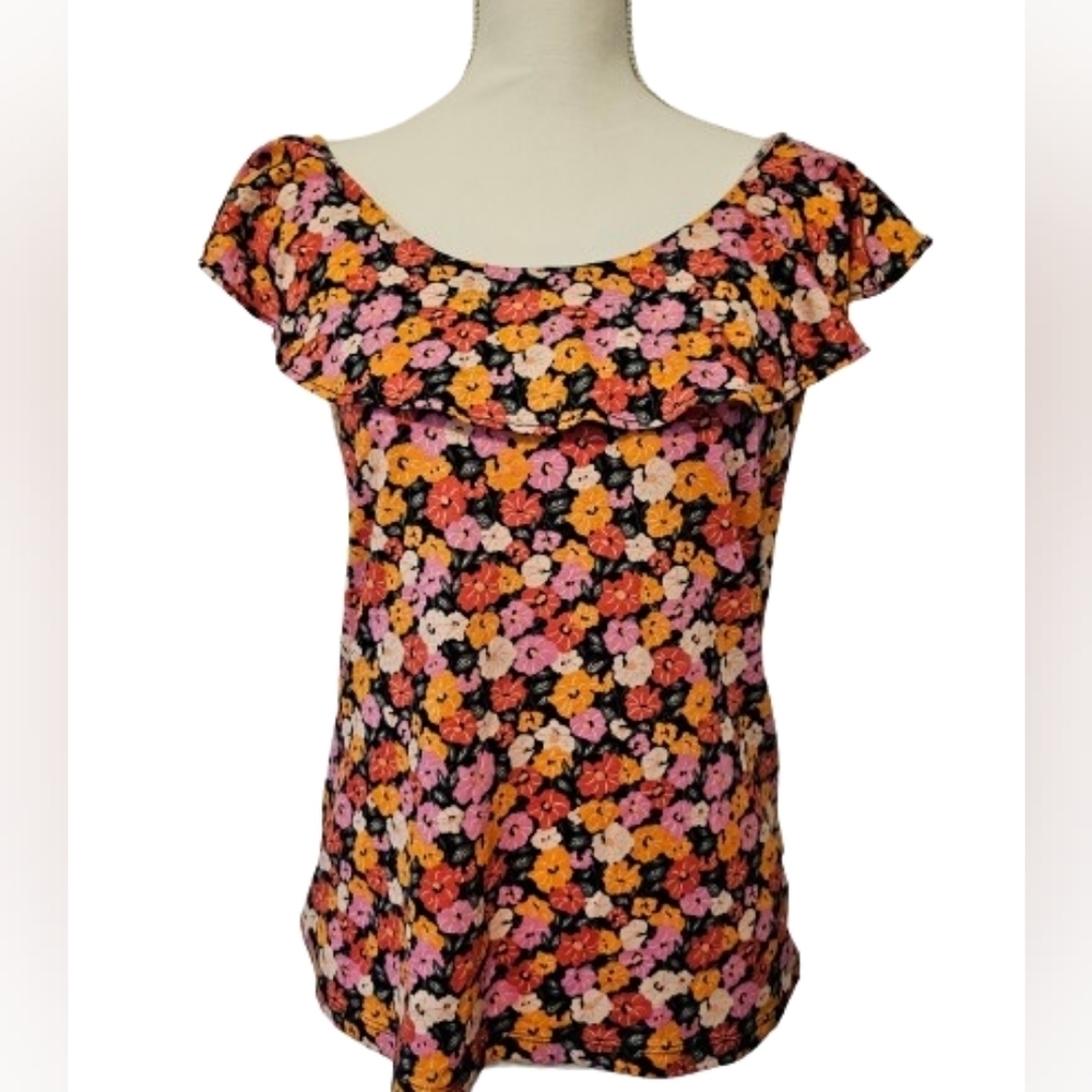 Loft Floral Print Ruffle Top Cotton Blouse Women's Size Small NWT